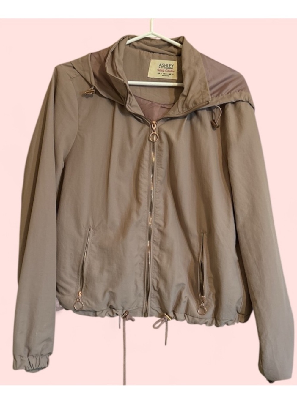 Ashley By 26 International Taupe Zip-Up Lightweight Bomber Jacket